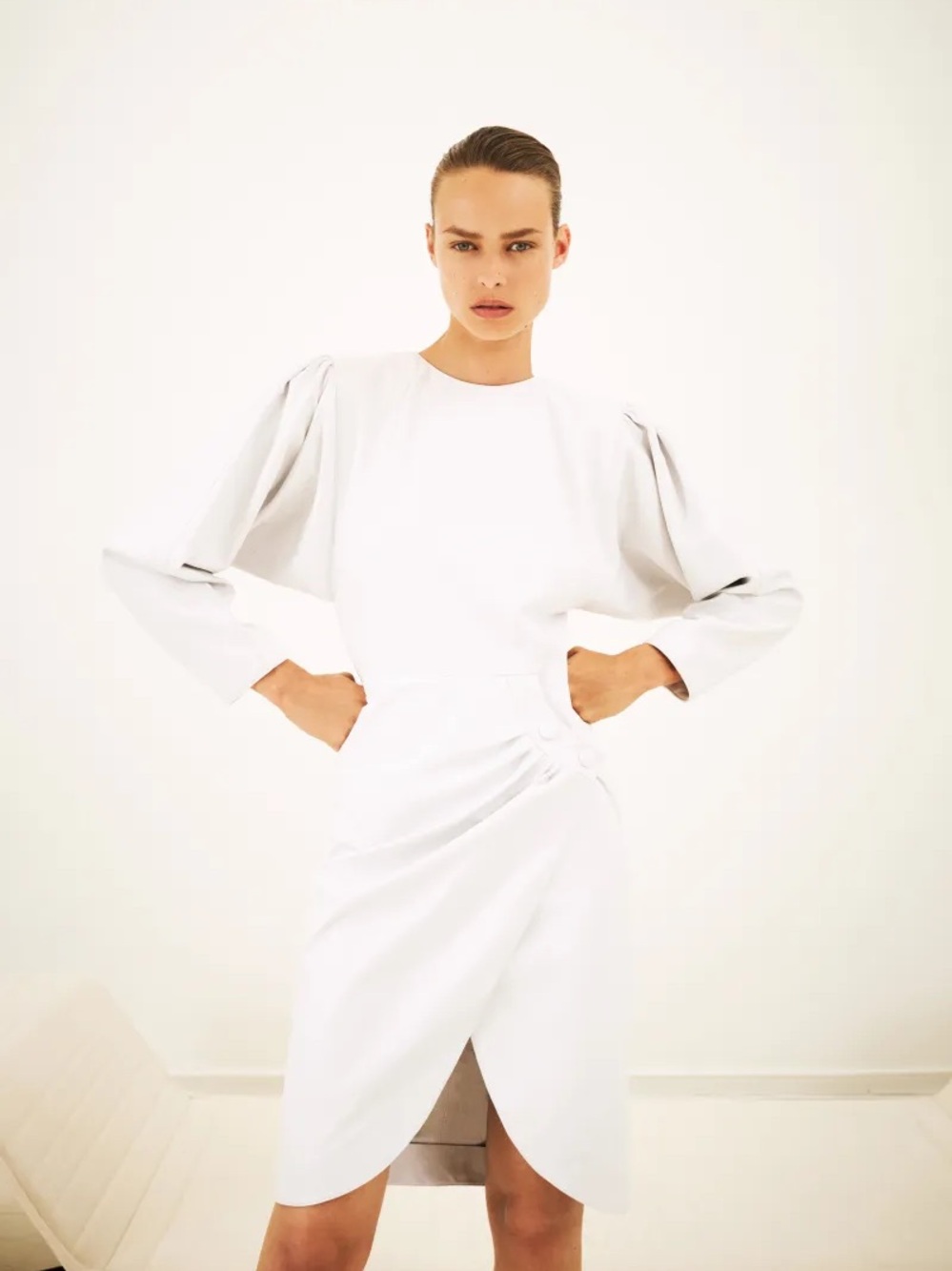 Isabel Marant white Midi Dress with Puff Sleeves